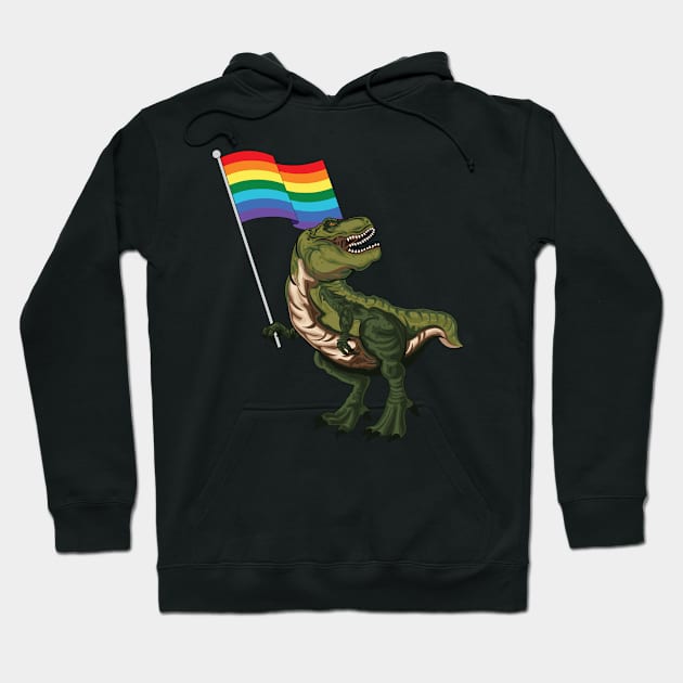 Dinosaur Pride Flag LGBT T-Rex Gay Lesbian Trans TRex Rainbow Hoodie by Shirtsurf